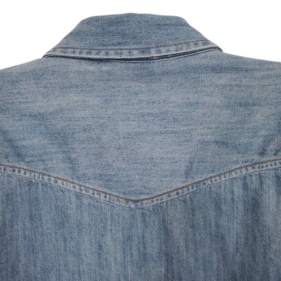 Old Navy Womens XL Shirt Denim Chambray Long Sleeve Western Pearl Snap Buttons - Picture 9 of 9